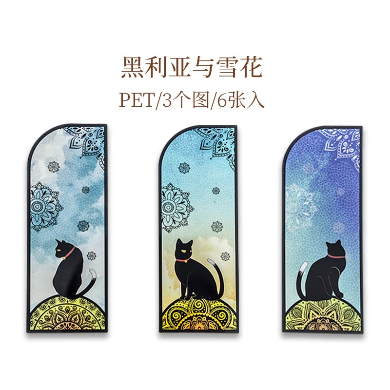 6-Piece Black Cat Bookmark Set – Matte PVC Retro Page Markers for Reading, Journaling & School Supplies