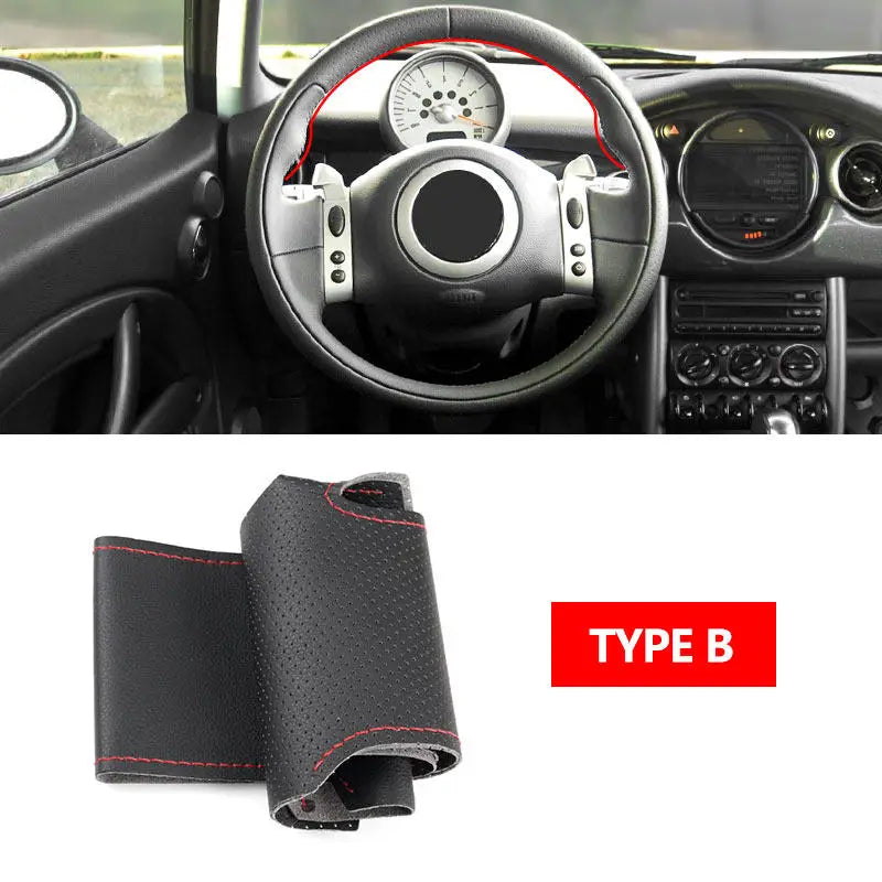 Braid on Steering Wheel For BMW Mini Coupe 2001-2006 Convertible 2004-2008 For Mini R50 R53 R60 Car Steering Wheel Leather Cover