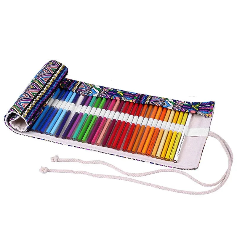 Colorful Canvas Pencil Roll – 12 to 72 Slot Organizer for Students, Artists & School Supplies