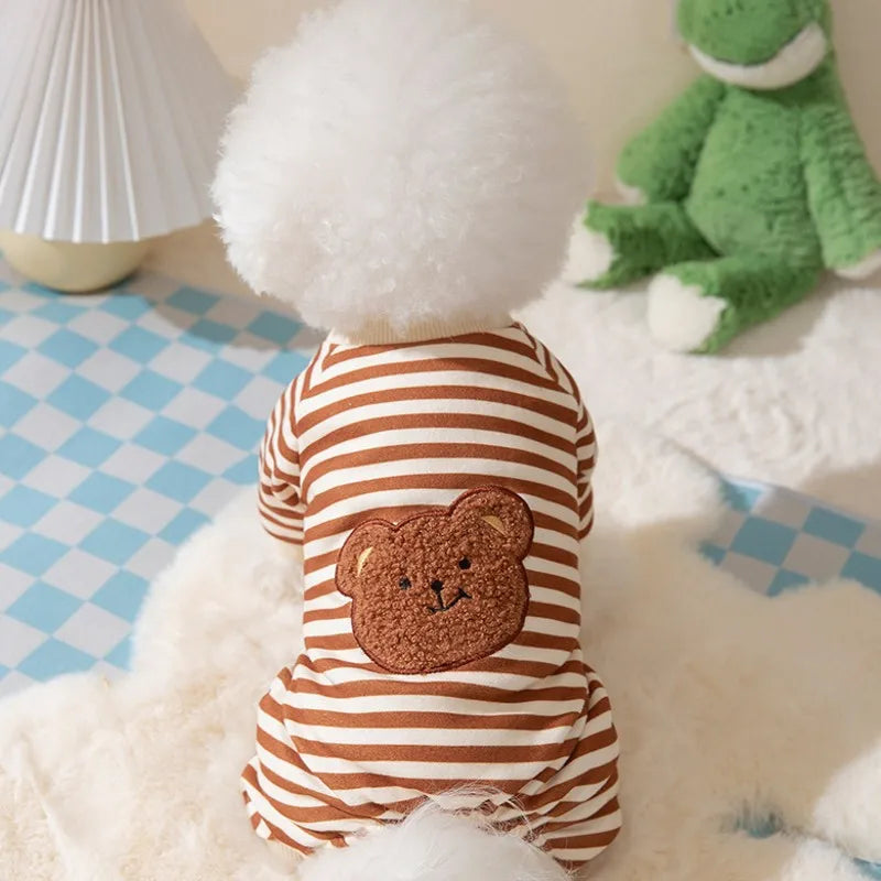 Cotton Kawaii Pet Striped Jumpsuit Dog Clothes for Small Dogs Cartoon Pattern Dog Pajamas Chihuahua Kitten Puppy Girls Dog Shirt