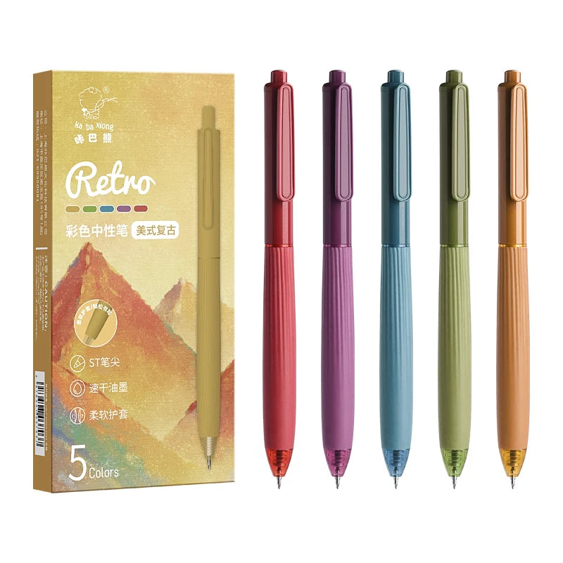 5Pcs Colored Pens, Retractable Gel Pens 0.5mm Colored Ink Quick-Dry Pens Fine Point Smooth Writing Pens for Journaling Note Tak