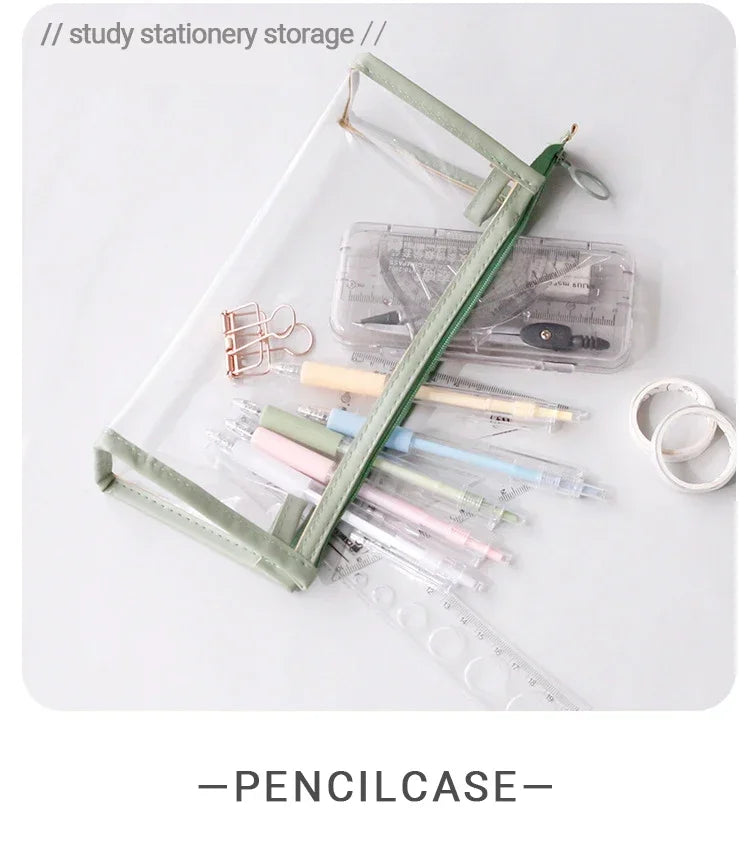 Transparent Large Capacity Pencil Case – Simple Kawaii Pen & Cosmetic Organizer for School, Study & Office Supplies