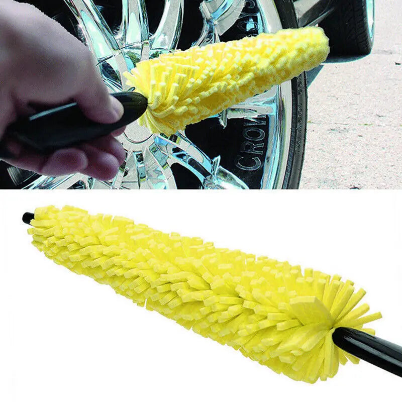 Car Rim Scrubber Wheel Cleaner Brush Wheel Tire Rim Brush with Plastic Handle Portable Auto Detailing Wash Cleaning Tool