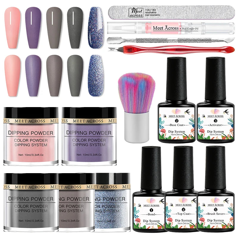 8 Colors Dip Powder Nail Set – Classic Nude Pink & Glitter Collection for DIY Salon Nails