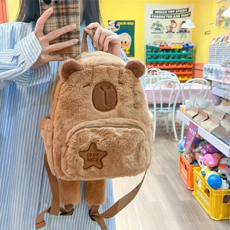 Capybara Plush Backpack – Cozy Capybara Style with All-Match Fur & Roomy School Charm!