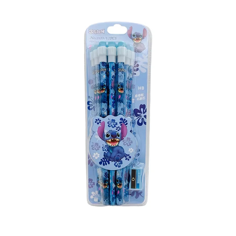 Lilo & Stitch HB Pencil Set – 12 Cute Cartoon Pencils + 1 Roller Case for Writing, Drawing & School Fun