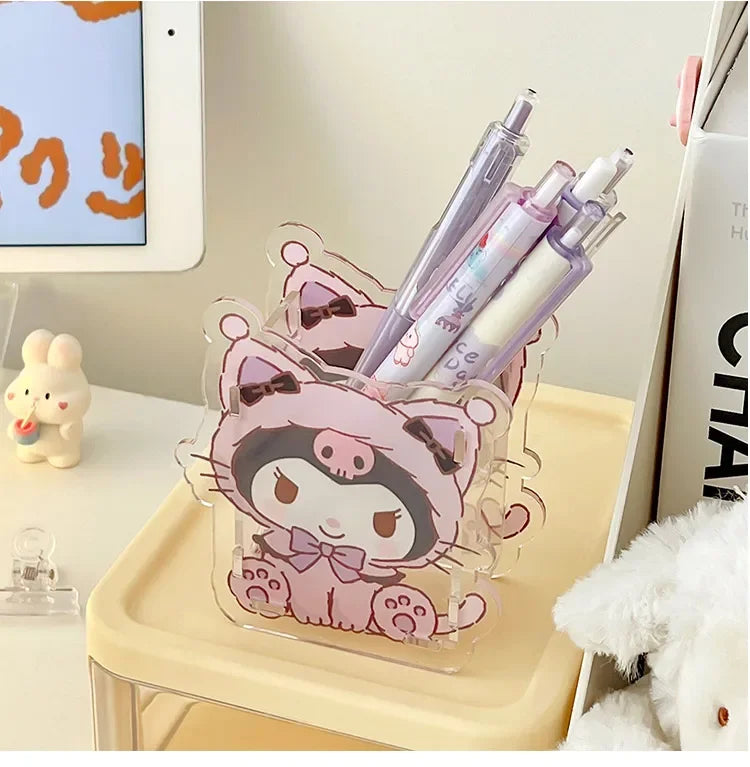 Sanrio Acrylic Pen Holder – Transparent, Cute & Multifunctional Desk Organizer for Kids’ Stationery & School Supplies