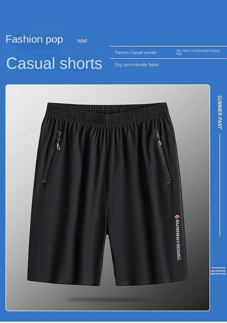 2024 Casual Sports Shorts for Men's Summer Ice Silk Breathable Loose Large Size Cool and Quick Drying Fashion Elastic Casua