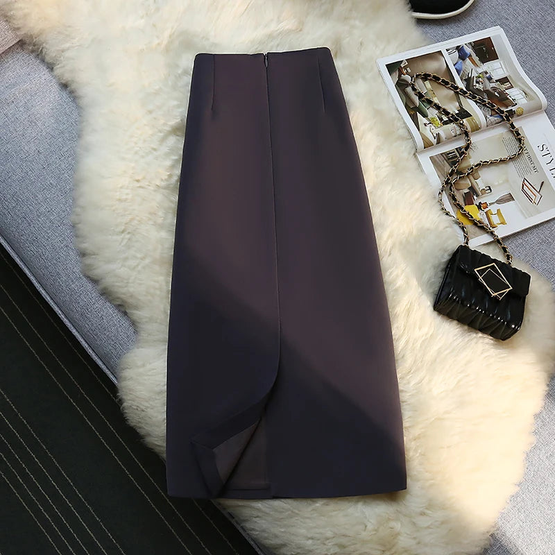 Seoulish 2024 New Spring Summer Elegant Purple Formal Women's Wrap Skirts High Waist Workwear Back Zipper A-Line Skirts Female