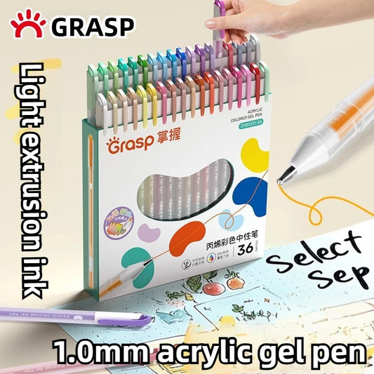 36/12 Colors Acrylic Gel Pen 1.0mm Large Capacity Student Writing Pen Painting Drawing Office School Supplies Stationery
