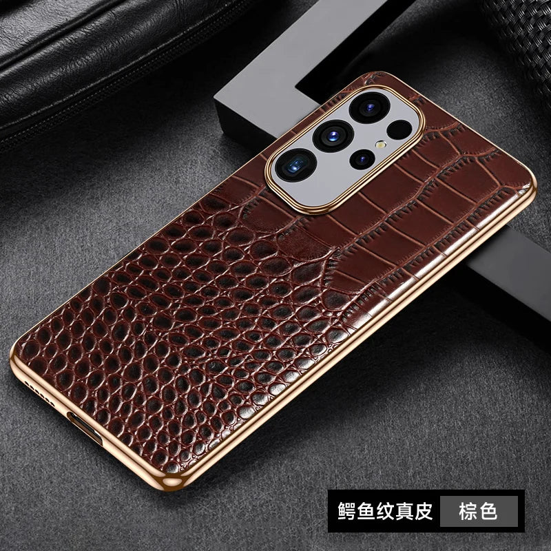 Genuine Cowhide Leather Phone Case for Samsung Galaxy S 25 S24 Ultra S25 Plus Luxury Back Cover
