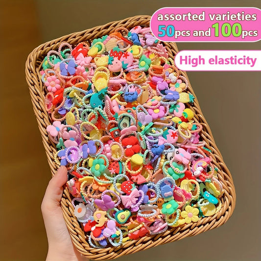 50/100 Cute Thumb Hair Ties – Soft & Stretchy for Sweet Little Styles!