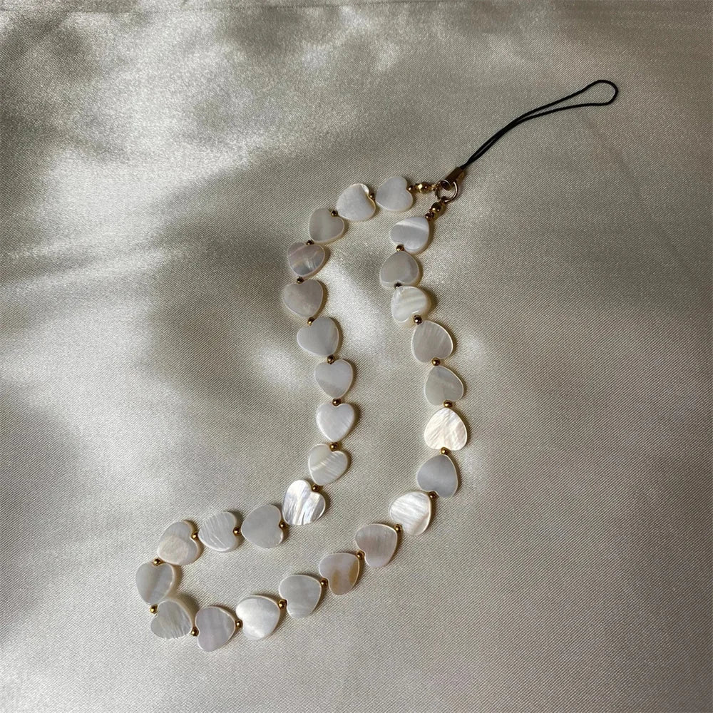 Heart Shell Bead Phone Chain Anti-Loss Charm Strap Keychain Lanyard Pendant Ins Bag Camera Decoration For Woman Girl