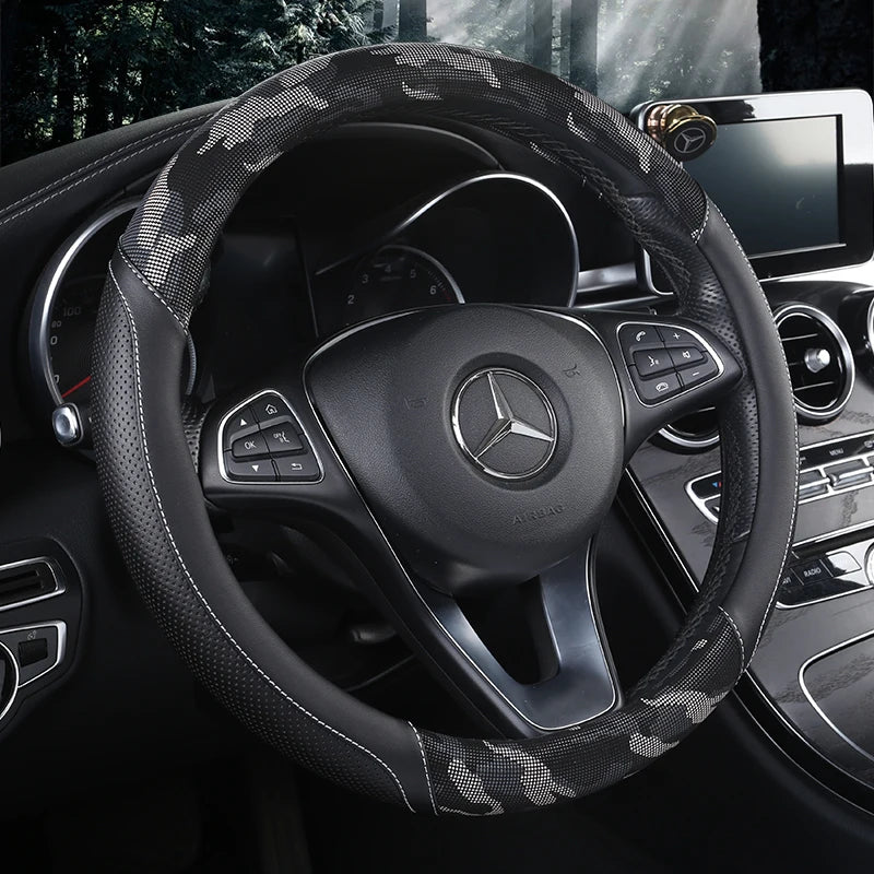 3D Camouflage Print Steering Wheel Cover  Durable Leather Cover with Anti-Slip Lining, Fit for 14.5"-14.8"