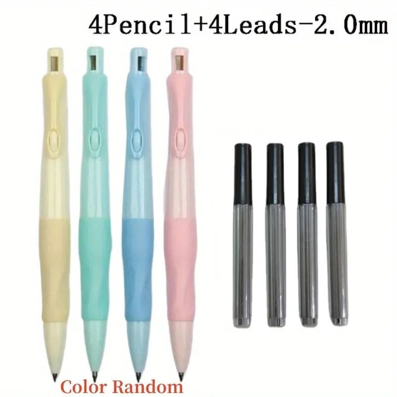 Comfortable Grip Mechanical Pencil Set 0.5/0.7/0.9/2.0MM Leads 2B Art Writing Pencil Office Supplies Stationery(4pencils+4leads)