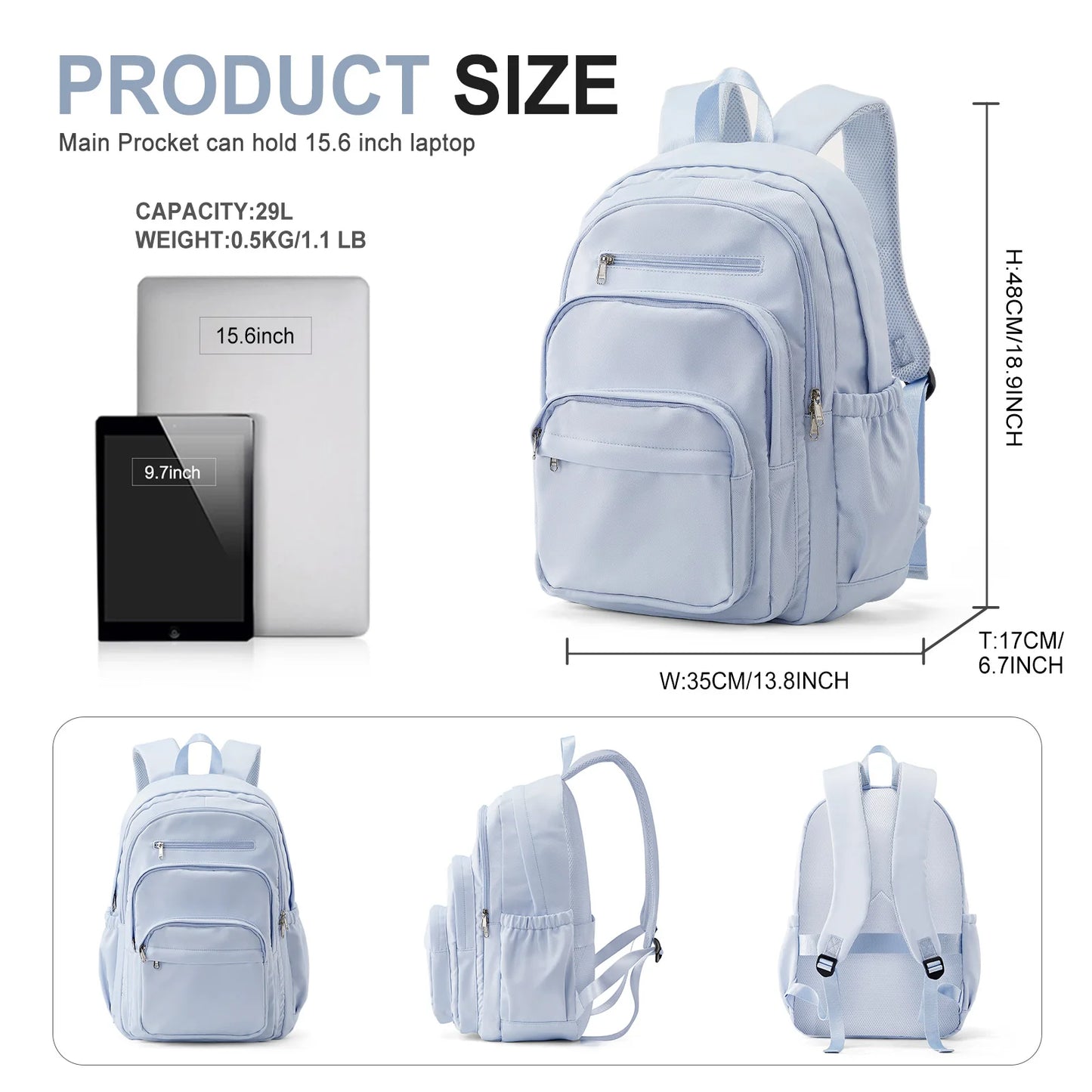 Light Blue Nylon Backpack – Stylish, Smart & Built to Carry On!