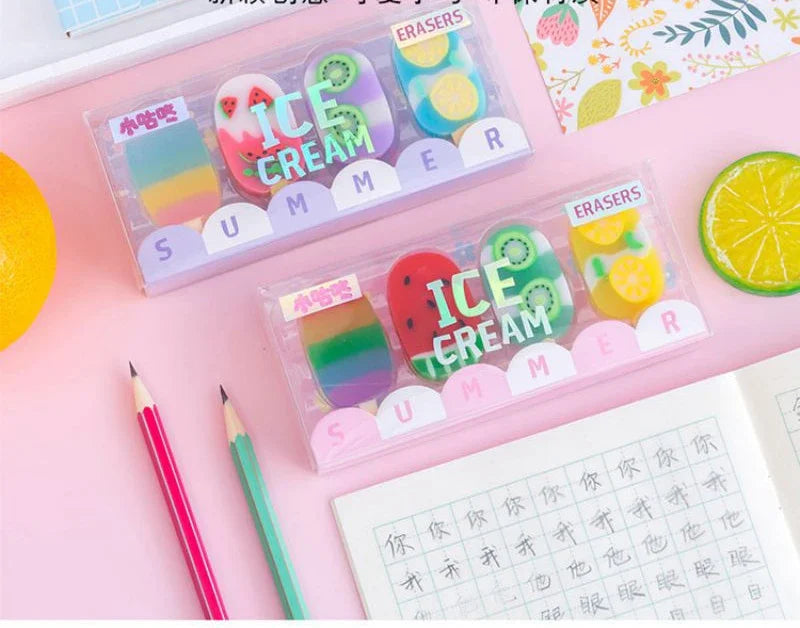 Umi’s Kawaii Ice Cream Eraser Set – Cute Cartoon Rubber Mini Erasers for Kids, School & Office Stationery Fun