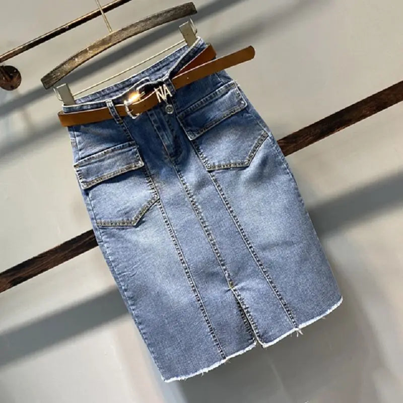 Female Jeans Skirts Coquette Chubby Midi Women's Denim Skirt Sexy New in Vintage Aesthetic Y2k 2024 Trend Summer A Line Casual V