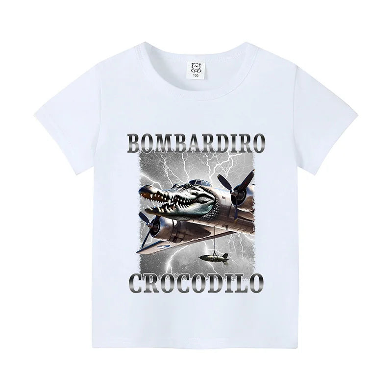 Italian Brainrot Animals Kids Cotton T-shirt Cappuccino Assassino  Tops for Kids Funny Cartoon Print Cute Tee Summer Clothing