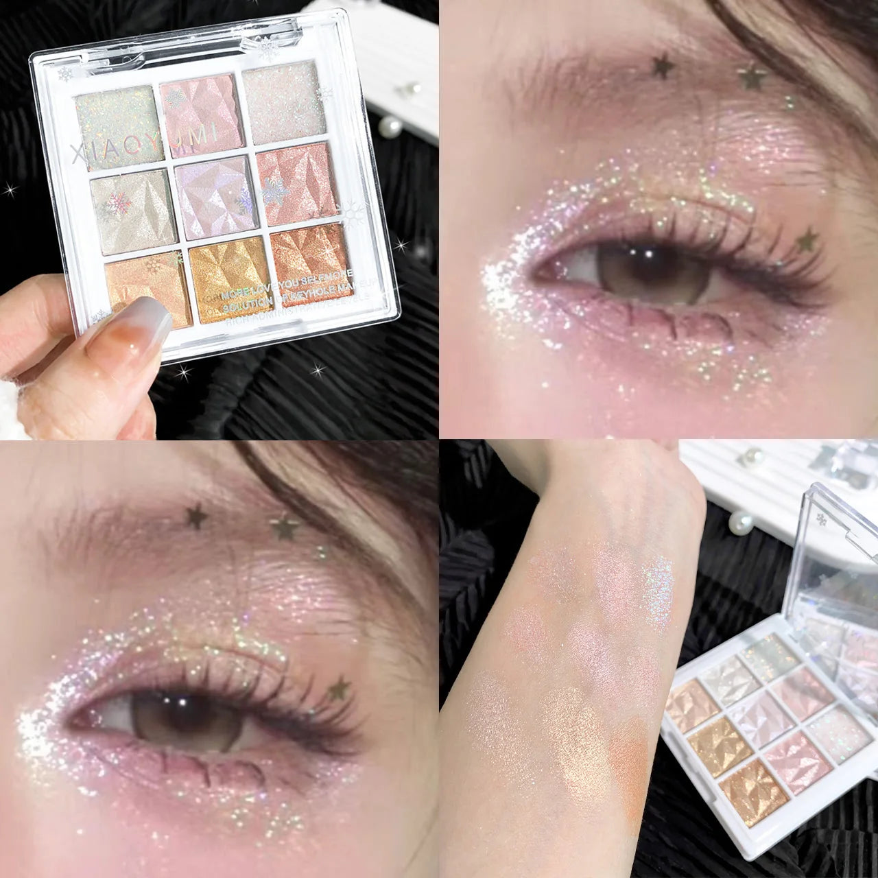 Nine-color fine glitter eyeshadow palette Pearlescent fine glitter lasting color highlight eye highlights