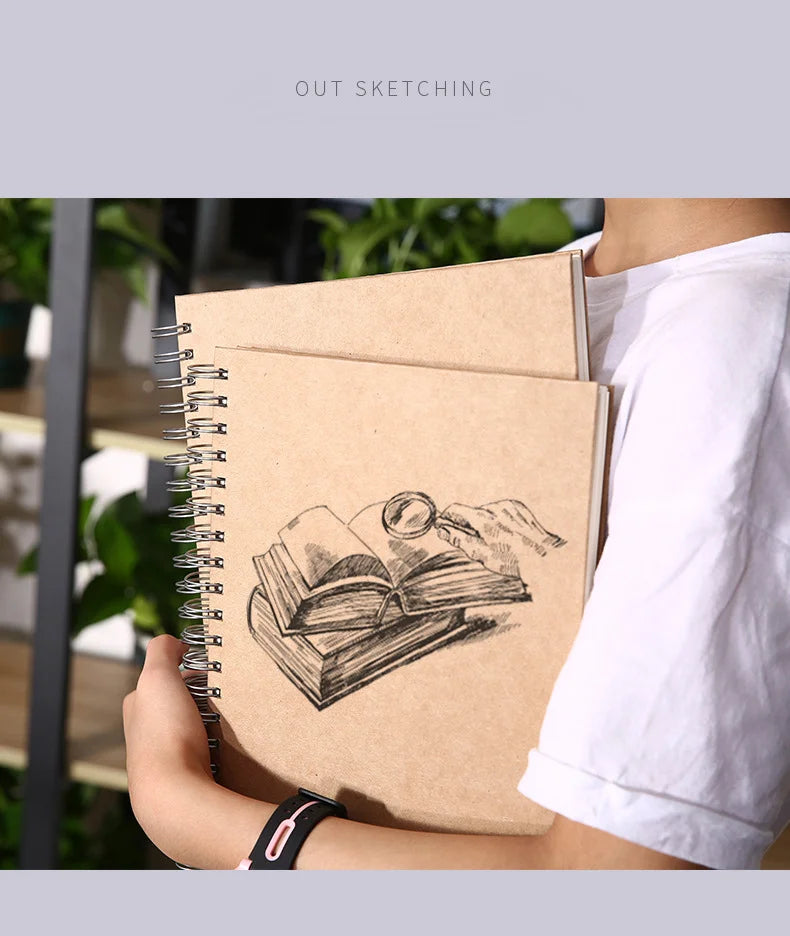 Art Sketchbook 160GSM Kraft Paper Spiral Coil Book Office School Supplies Drawing Notepad Stationary