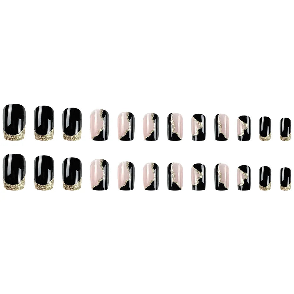 24 Pcs Short French Minimalist Glitter Nails – Jelly Gel & Nail File for Effortless Manicures