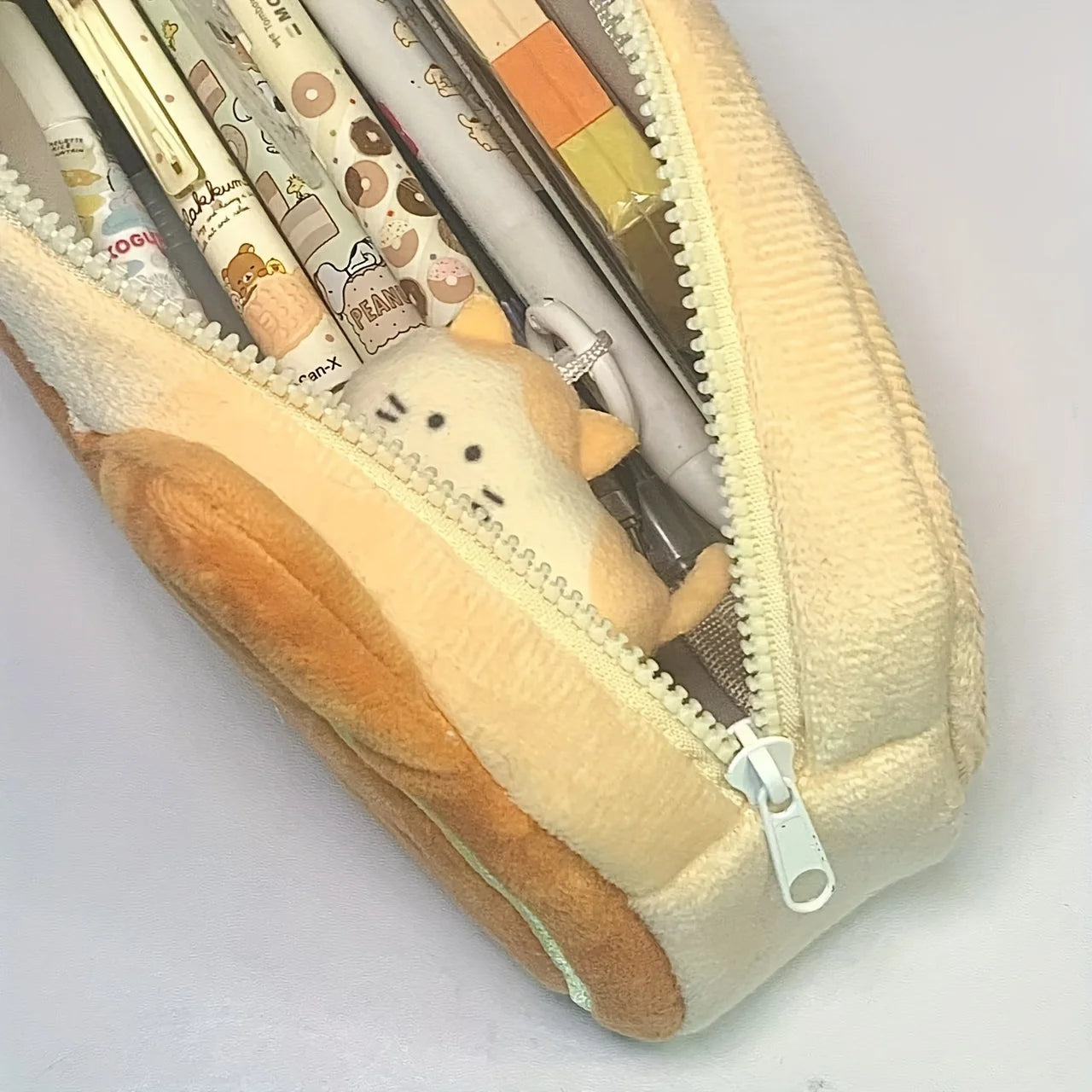 Caramel Cat Plush Pencil Case – Large Capacity Stationery Organizer