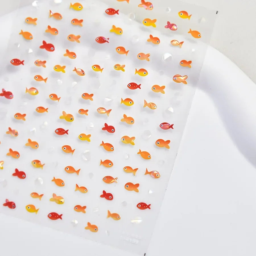 Colorful & Fun Beach Bloom Nail Art – 5D Stickers with Coral, Petals & Ocean Charms