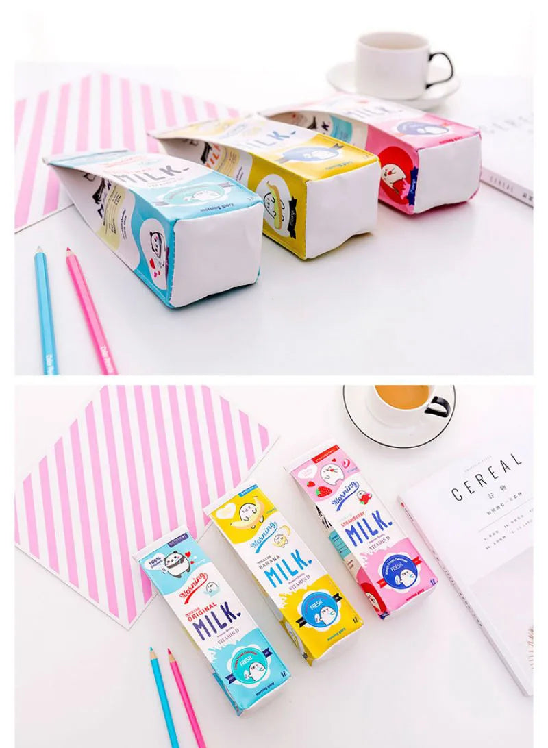 Kawaii Milk Bottle Pencil Case – PU Leather Panda Design for School, Office & Cute Stationery Gifts