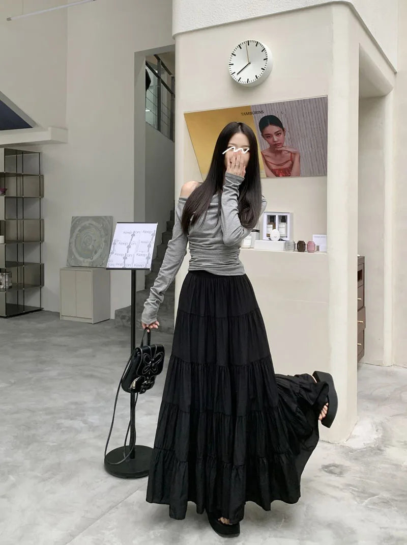 Summer High Waist White Mini Skirt Women Fashion Korean Patchwork A-Line Skirts Female Summer Solid Elegant All-Match Long Skirt