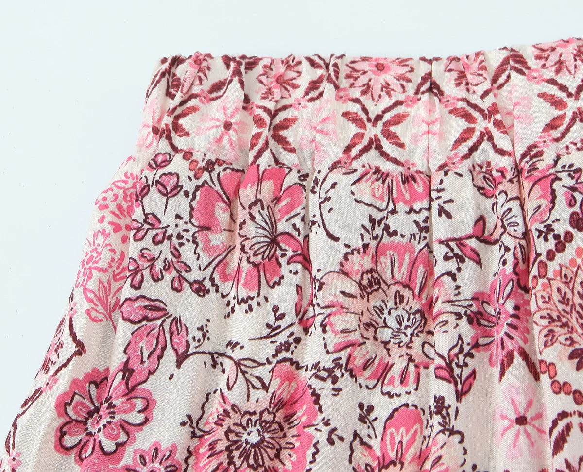 Elegant Women Holiday Wind Floral Print Tirred Ruffles Long Skirt Faldas Mujer Female Summer Elastic Waist Skirts QUN9083