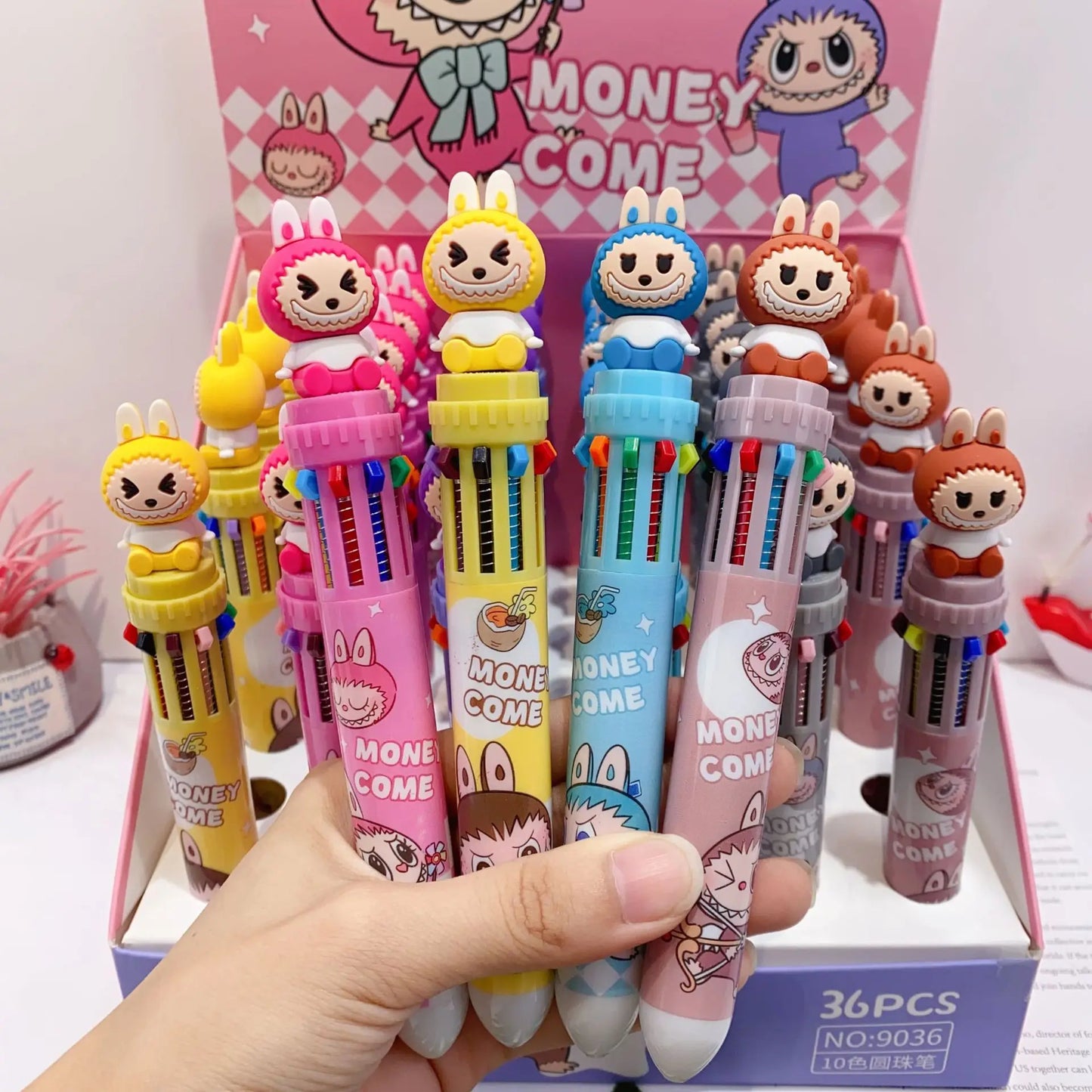 Multicolor Ballpoint Pen 0.7 mm, 10-in-1 Colored Pens 10Point Retractable Cute Cartoon Animal Ballpoint Pens for Office Schools