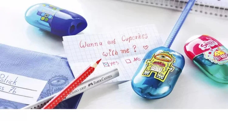 Faber-Castell Double-Hole Sharpener with Eraser – Cute Ladybug, Fish & Eagle Designs for Back-to-School Stationery Fans