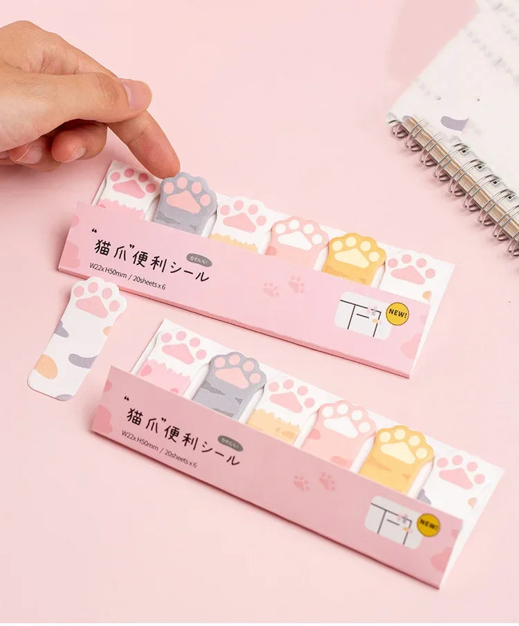 Kawaii Stationery Cartoon Cat Paw Memo Pad Bookmark Flags Index Tab Sticky Notes Label Paper Stickers