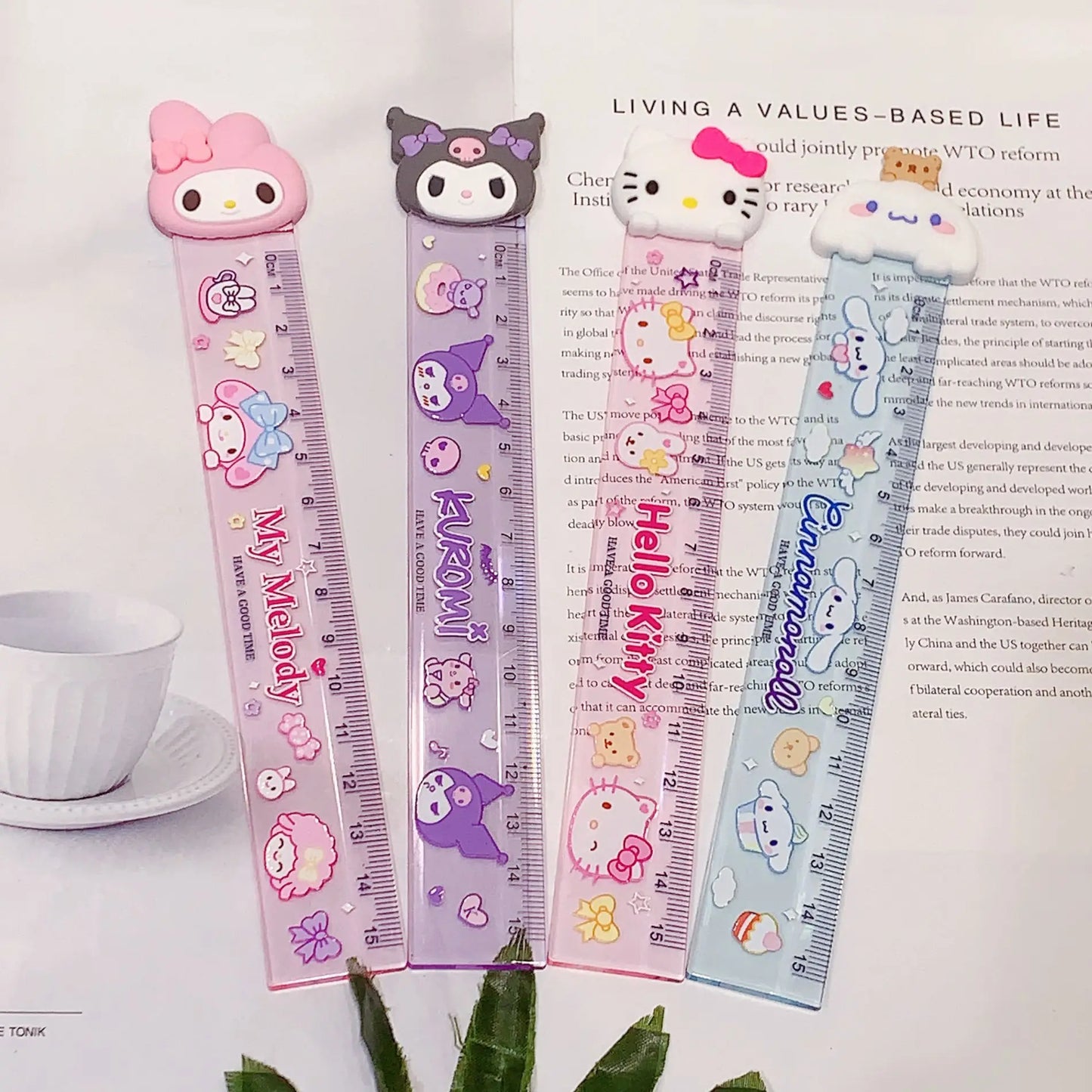 4-Piece Kawaii Sanrio Ruler Set – 15cm Cartoon Kuromi, My Melody & Cinnamoroll Stationery for Students & School Supplies