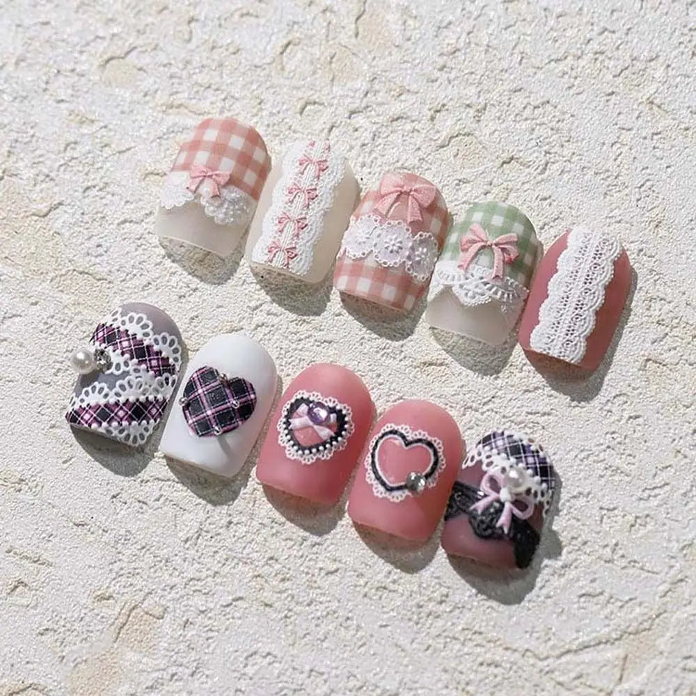 Sweetheart Bow Nail Decals – Pearl Lace Stickers in Romantic Shades