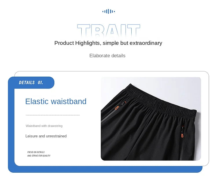 2024 Casual Sports Shorts for Men's Summer Ice Silk Breathable Loose Large Size Cool and Quick Drying Fashion Elastic Casua