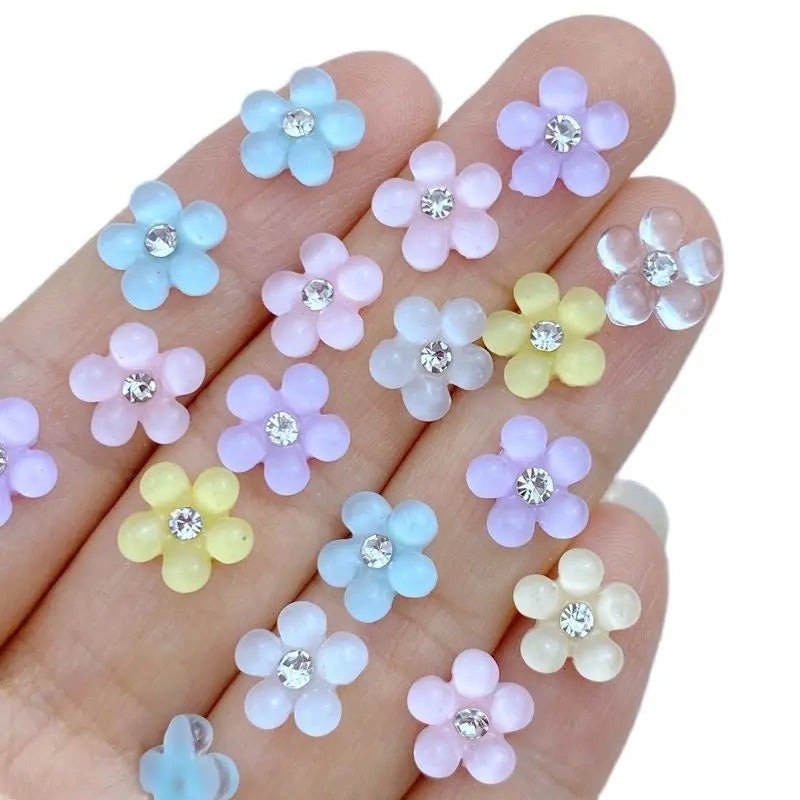 Kawaii Diamond Flower Nail Charms – 30PCS 3D Resin Accessories for Manicure & DIY Nail Art