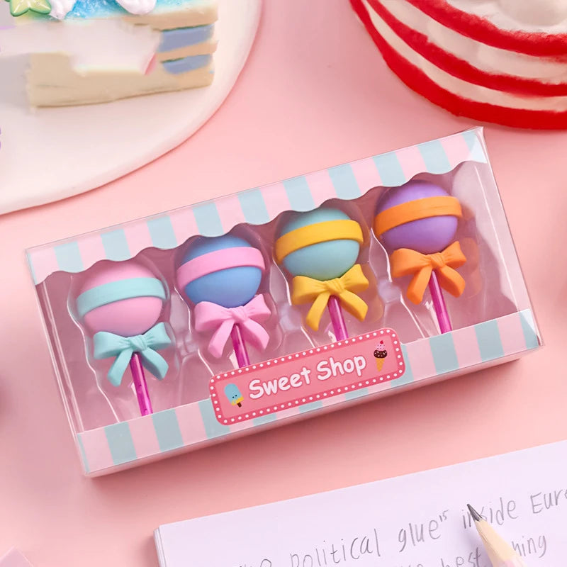 Kawaii Lollipop & Ice Cream Eraser Set – Sweet Cartoon Stationery for Kids, School & Office Supplies