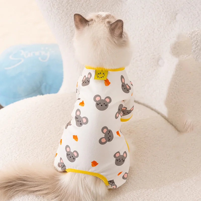 Cotton Kawaii Pet Striped Jumpsuit Dog Clothes for Small Dogs Cartoon Pattern Dog Pajamas Chihuahua Kitten Puppy Girls Dog Shirt