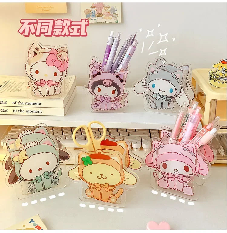 Sanrio Acrylic Pen Holder – Transparent, Cute & Multifunctional Desk Organizer for Kids’ Stationery & School Supplies
