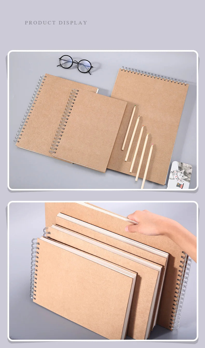 Art Sketchbook 160GSM Kraft Paper Spiral Coil Book Office School Supplies Drawing Notepad Stationary