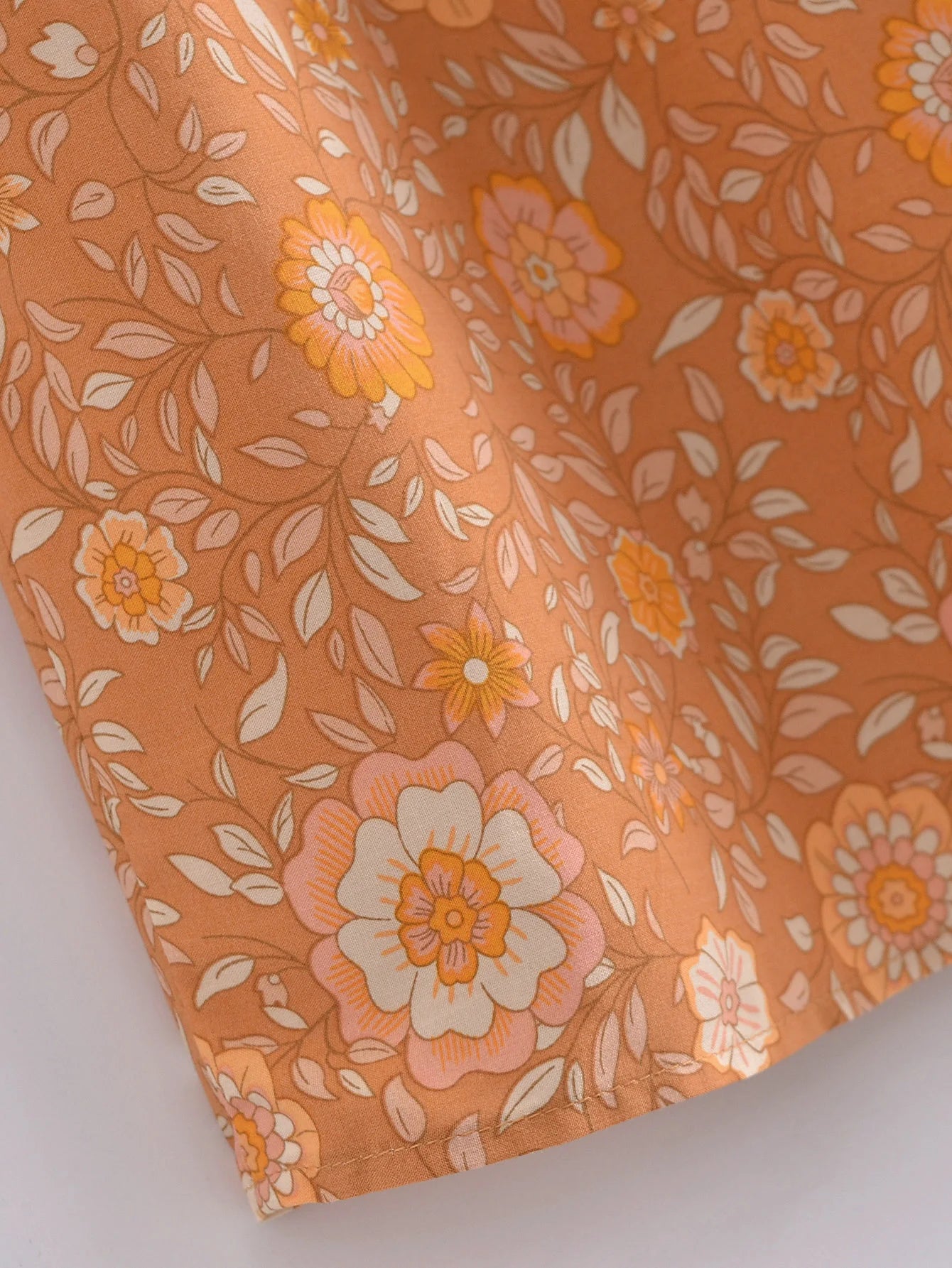 2022 BOHO Orange Flower Print Long Skirt Spliced Ruched Ruffle Hem Hippie Women Ball Tassel Bow Waist Swing Skirts Holiday