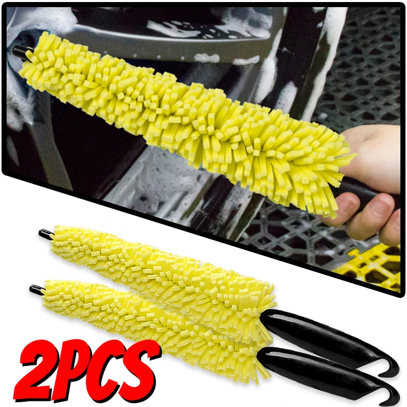 Car Rim Scrubber Wheel Cleaner Brush Wheel Tire Rim Brush with Plastic Handle Portable Auto Detailing Wash Cleaning Tool