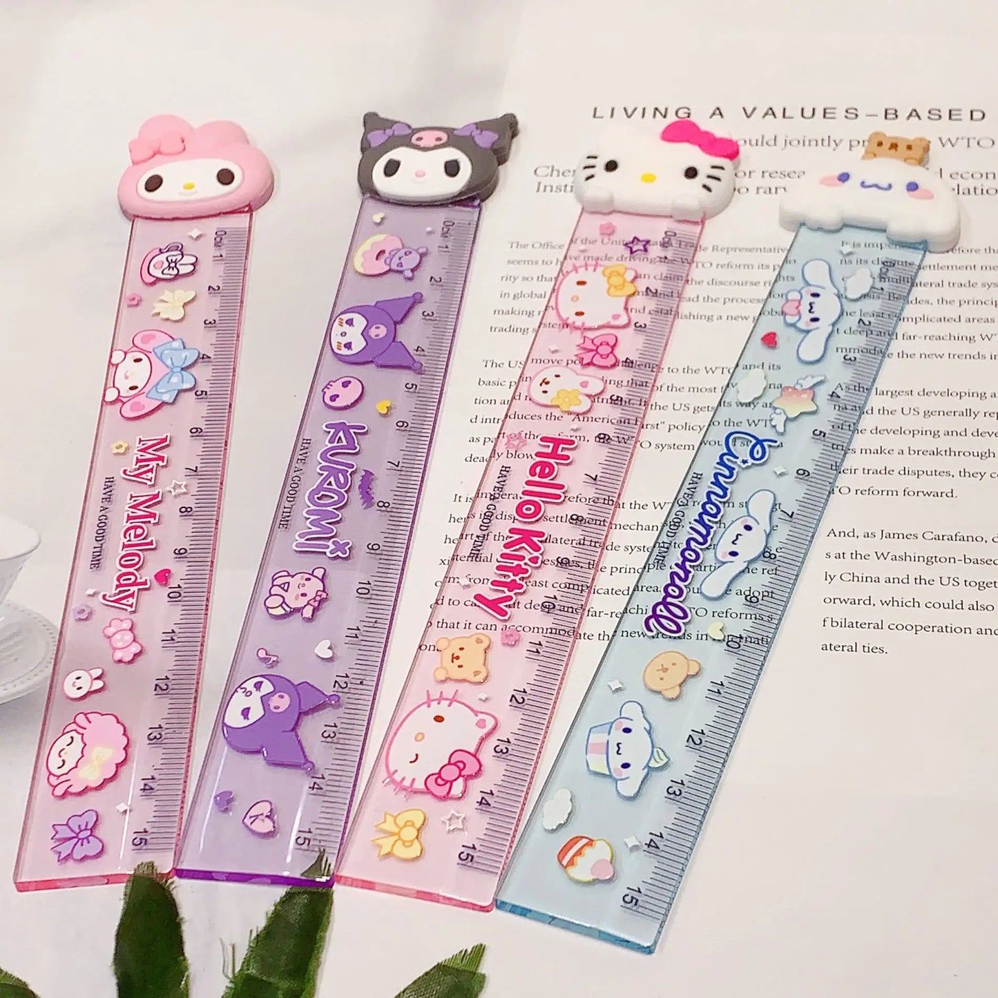4-Piece Kawaii Sanrio Ruler Set – 15cm Cartoon Kuromi, My Melody & Cinnamoroll Stationery for Students & School Supplies