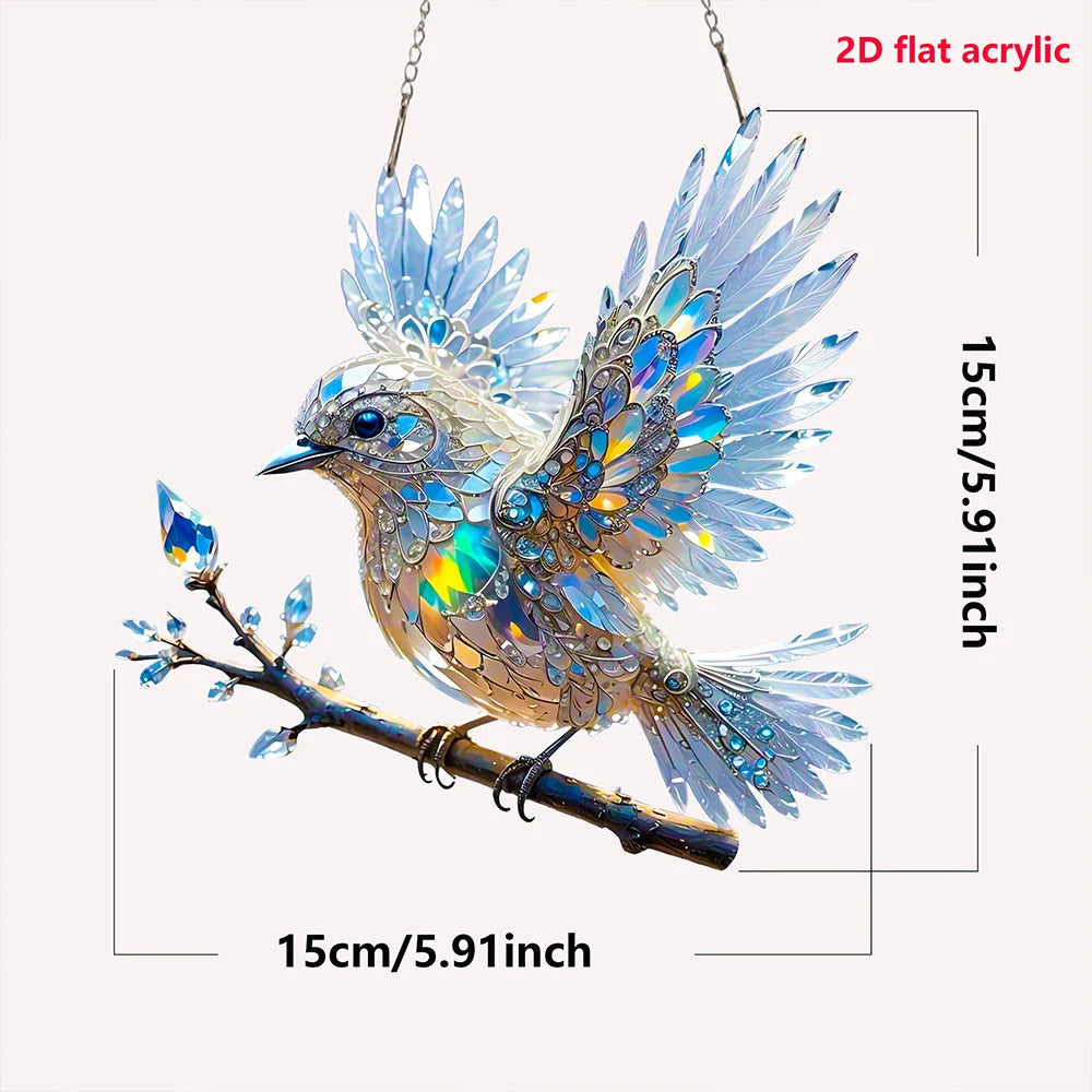 2D Pretty Bird Stained Window Hanging, Bird Art Pendant For Kitchen Livingroom Office, Halloween Fall Animal Lover Wreath Sign