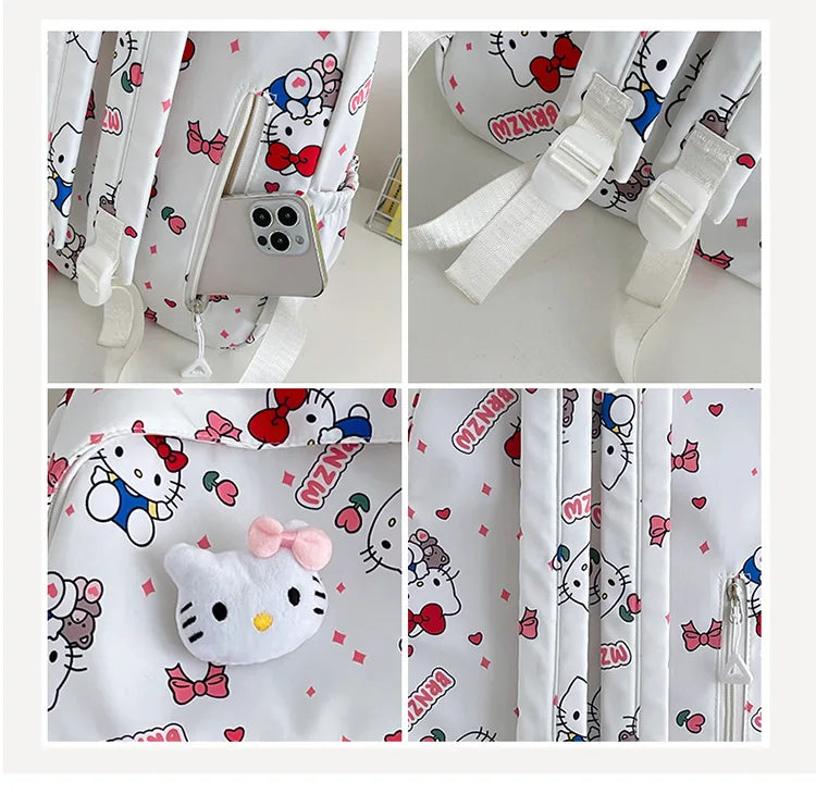 Kawaii Canvas Backpack – Hello Kitty, Kuromi, Melody & Cinnamoroll Charm for Kids & Teens!