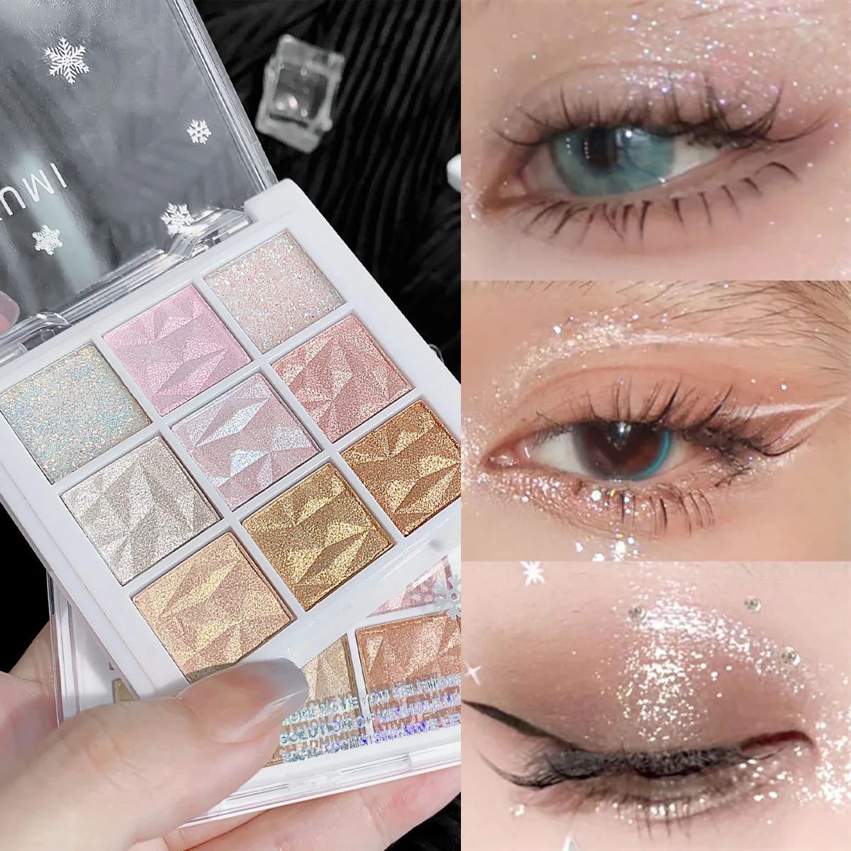 Nine-color fine glitter eyeshadow palette Pearlescent fine glitter lasting color highlight eye highlights