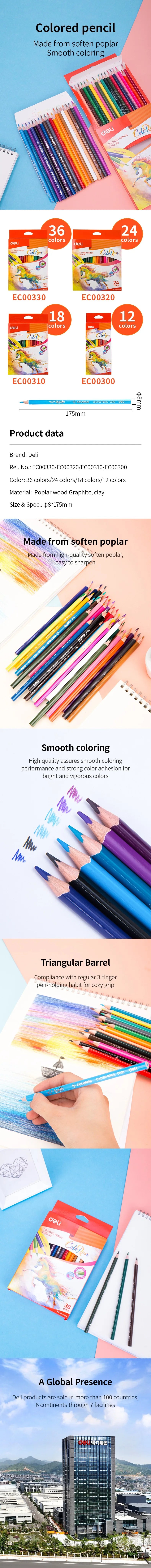 Deli Oily Colored Pencil Set – 24/36/48 Colors in Barrel for Students, Artists & Sketching Fun