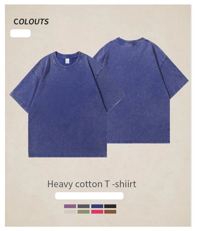 Washed Vintage T-Shirts Men's Street Hip Hop Retro Punk T Shirt Harajuku Casual 250gsm Cotton Short Sleeve Acid Wash TShirts Top